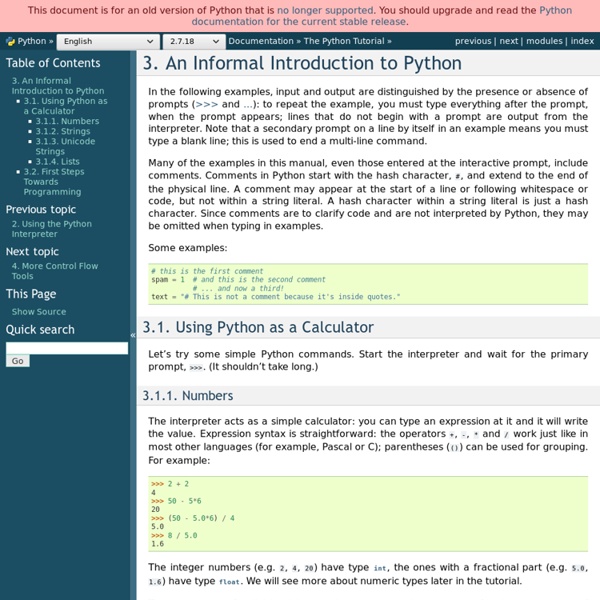 3. An Informal Introduction to Python — Python v2.7.2 documentation