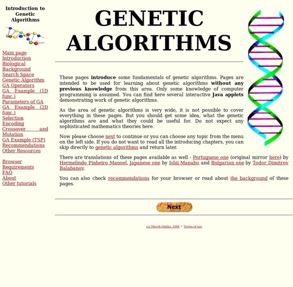 Main page - Introduction to Genetic Algorithms - Tutorial with Interactive Java Applets