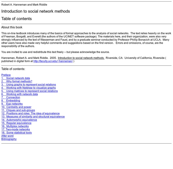 Introduction to Social Network Methods: Table of Contents