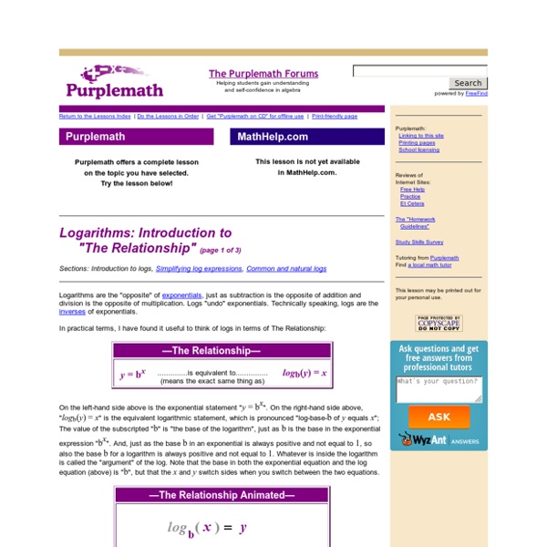 Logarithms: Introduction to "The Relationship"