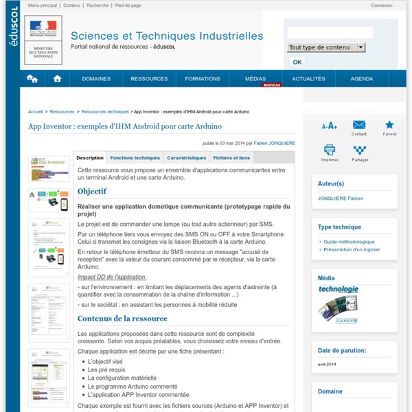 App Inventor : exemples d'IHM Android pour carte Arduino - éduscol STI