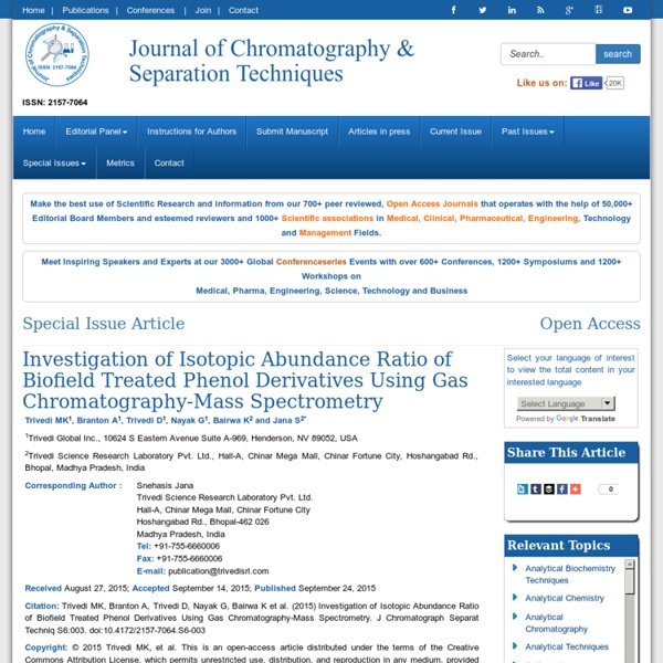 Investigation of Isotopic Abundance Ratio of Biofield Treated Phenol Derivatives Using Gas Chromatography-Mass Spectrometry