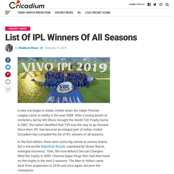 IPL Winners List: Catch List of IPL Winners of all Seasons