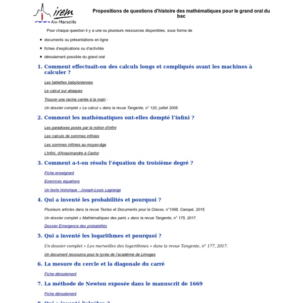 Propositions de questions (IREM)