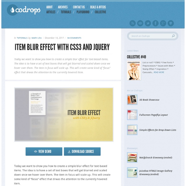 Item Blur Effect with CSS3 and jQuery