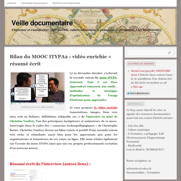 Bilan du MOOC ITYPA2 : vidéo enrichie + résumé écrit