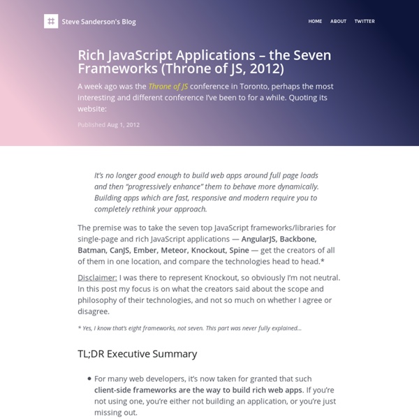 Rich JavaScript Applications – the Seven Frameworks (Throne of JS, 2012)