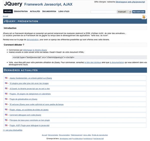 JQuery: framework javascript - documentation en francais et actualités