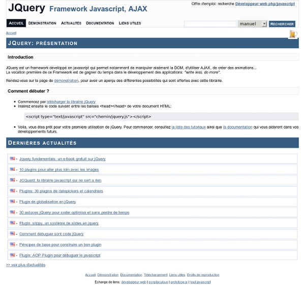 Framework javascript - documentation en francais et actualités