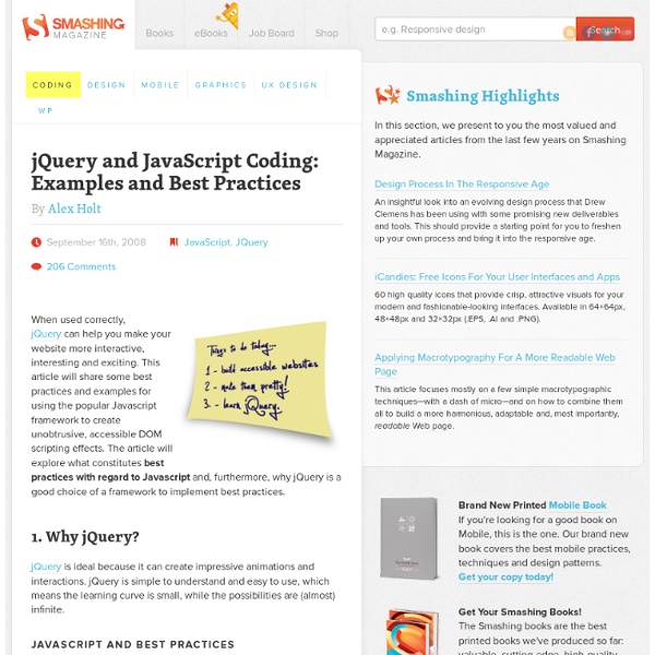 jQuery and JavaScript Coding: Examples and Best Practices