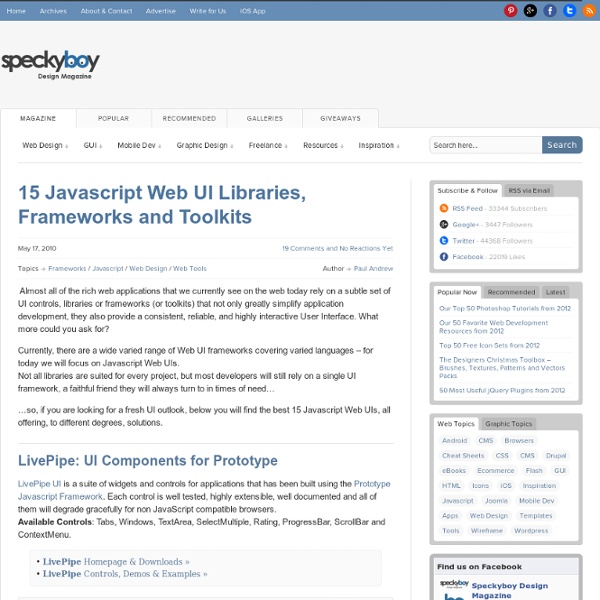 15 Javascript Web UI Libraries, Frameworks and Toolkits