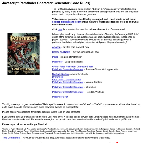Javascript Pathfinder Character Generator (Core Rules)
