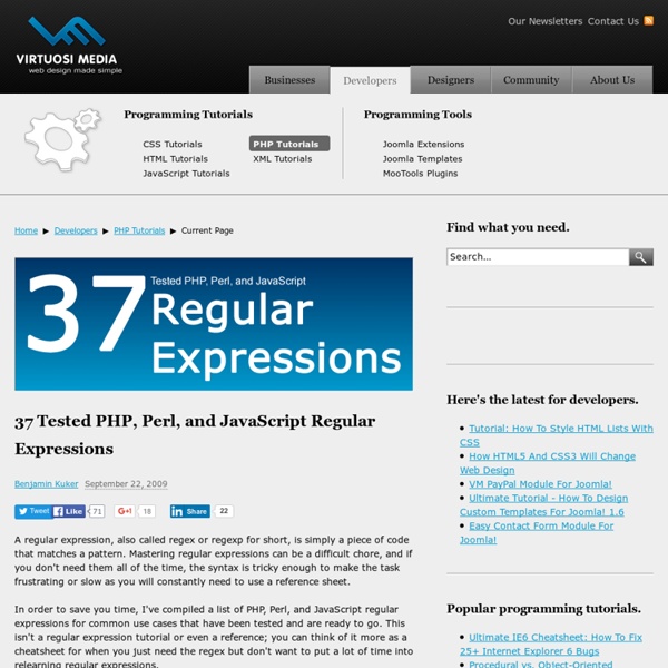 37 Tested PHP, Perl, and JavaScript Regular Expressions