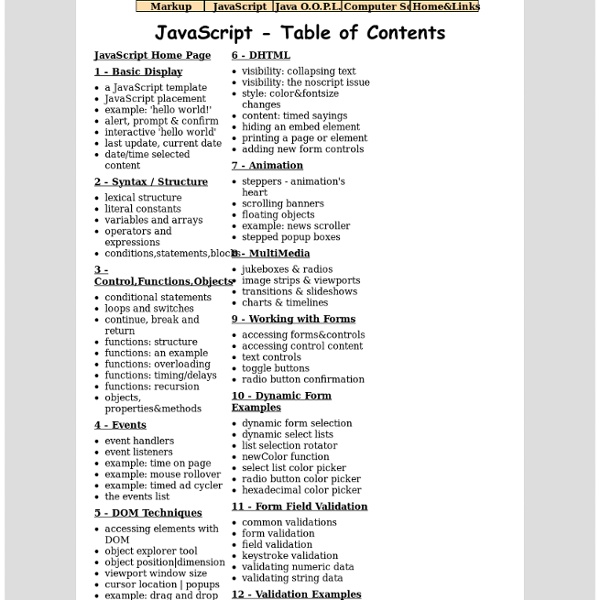 JavaScript - Table of Contents