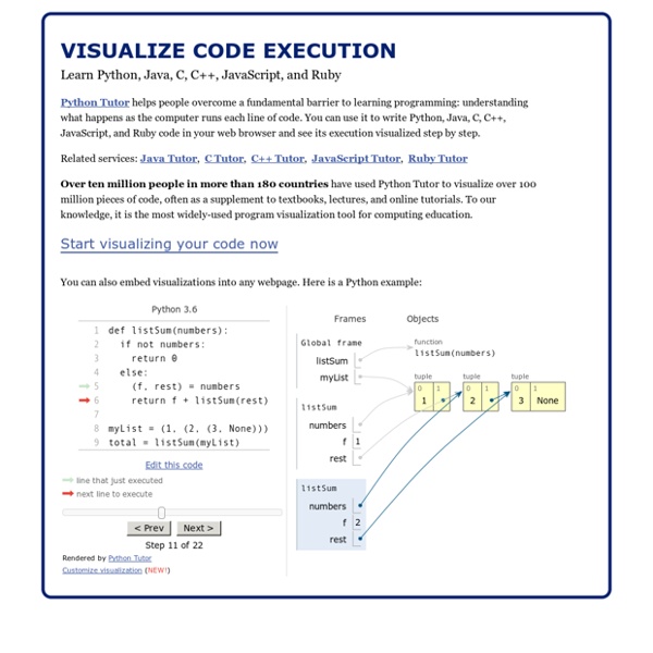 Python Tutor - Visualize Python, Java, C, C++, JavaScript, TypeScript, and Ruby code execution