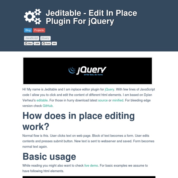 Jeditable - Edit In Place Plugin For jQuery