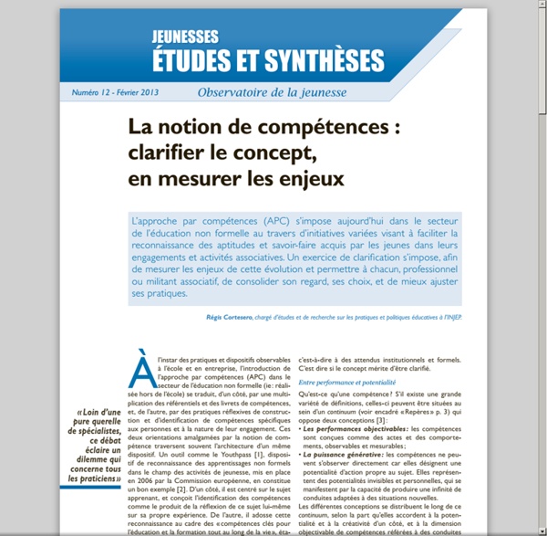 Clarifier notion enjeux notionCOMPETENCE fev 2013