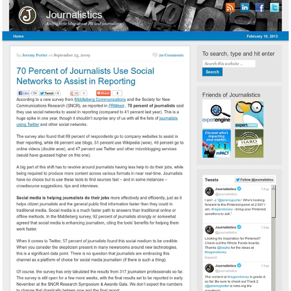 70 Percent of Journalists Use Social Networks to Assist Reportin