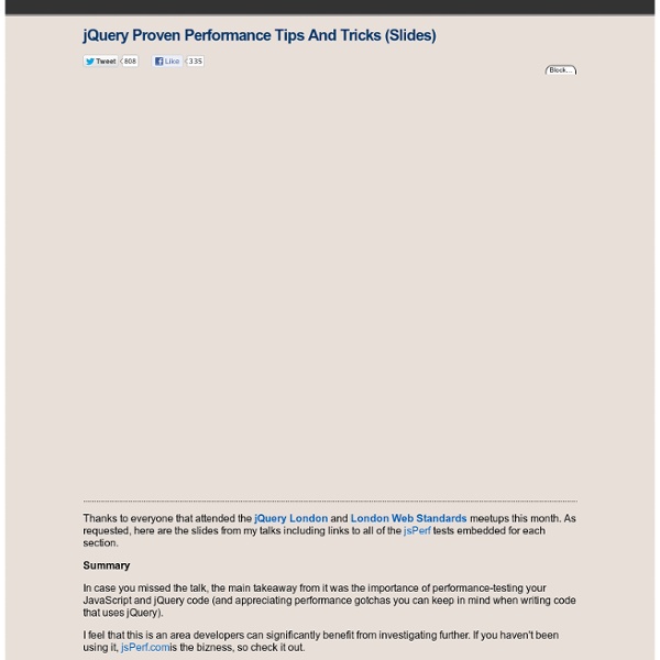 jQuery Proven Performance Tips And Tricks (Slides)