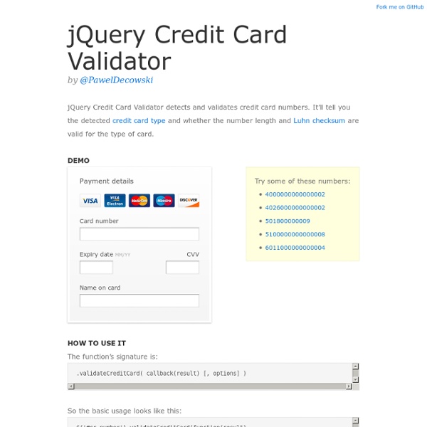 jQuery Credit Card Validator — Pawel Decowski