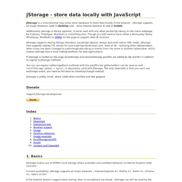 jStorage - simple JavaScript plugin to store data locally