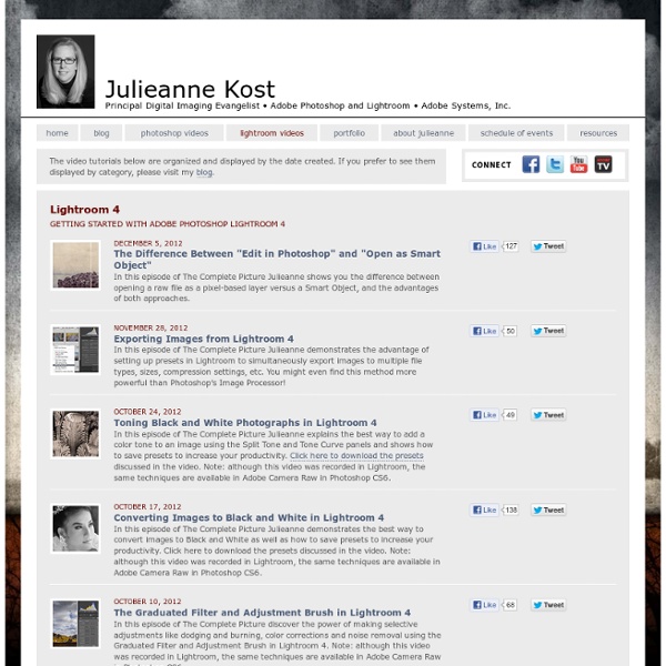 Julieanne Kost. Senior Digital Imaging Evangelist, Adobe Systems, Inc. Adobe Lightroom tutorials.