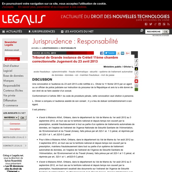 Tribunal de Grande instance de Créteil 11ème chambre correctionnelle Jugement du 23 avril 2013
