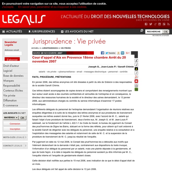  Cour d’appel d’Aix en Provence 18ème chambre Arrêt du 20 novembre 2007  