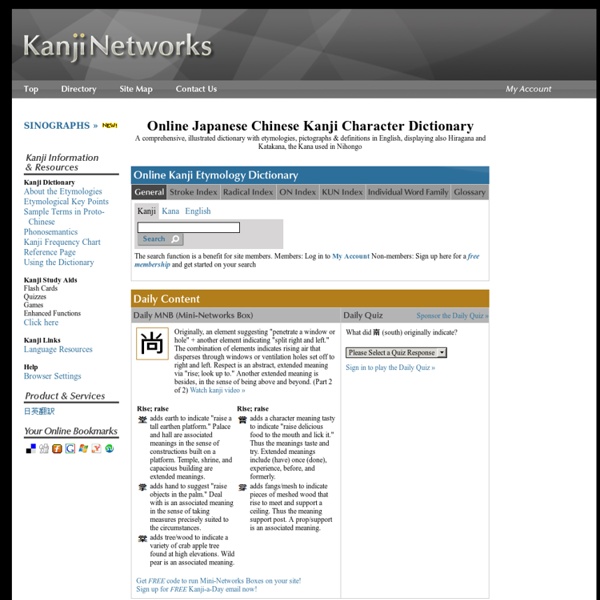 KanjiNetworks: Online Japanese Chinese Kanji Character Dictionary - Etymologies, Pictographs, Phonosemantics & Definitions (Build 20111002030844)