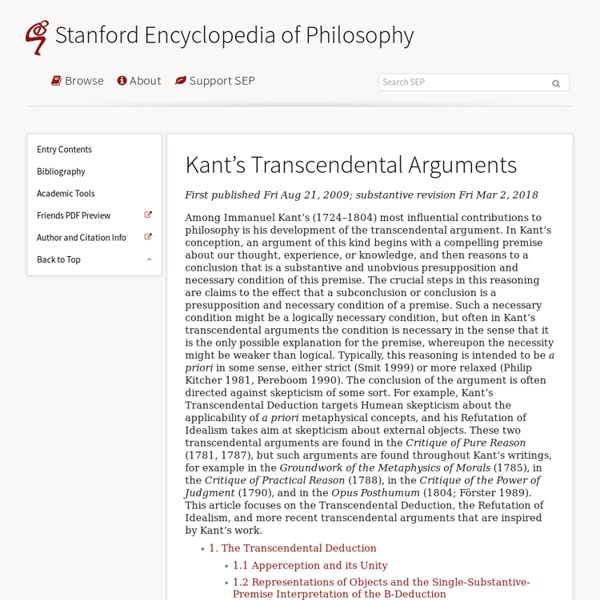 Kant's Transcendental Arguments (Stanford Encyclopedia of Philosophy)