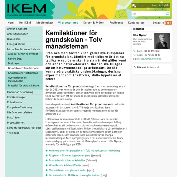 Kemilektioner för grundskolan - Tolv månadsteman- IKEM