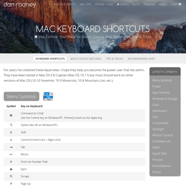 Dan Rodney's List of Mac OS X Keyboard Shortcuts & Keystrokes