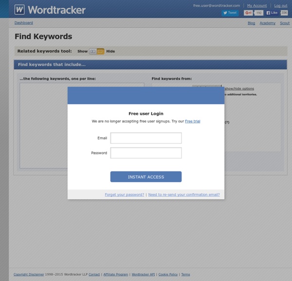 Free keyword suggestion tool for SEO, Adwords & blogging from Wordtracker - the leading keyword research tool