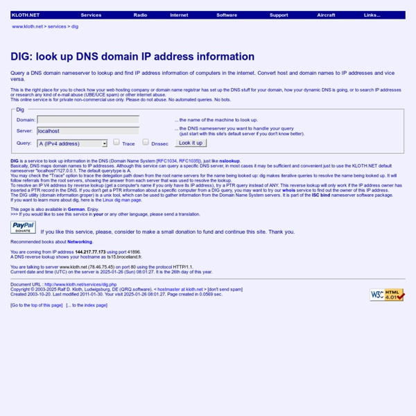 DIG - DNS lookup - find IP address