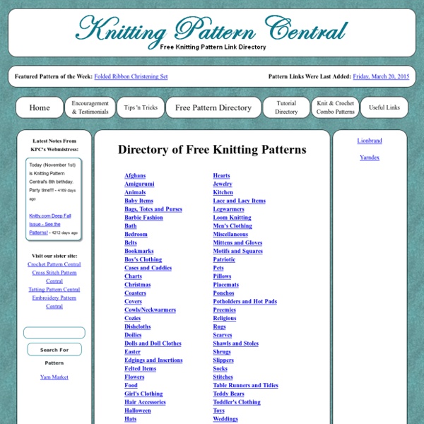 Directory of Free, Online Knitting Patterns by Category