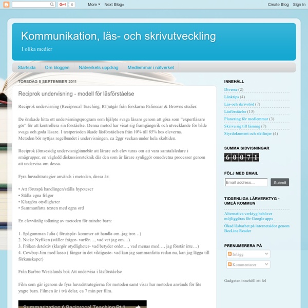 Kommunikation, läs- och skrivutveckling: Reciprok undervisning - modell för läsförståelse