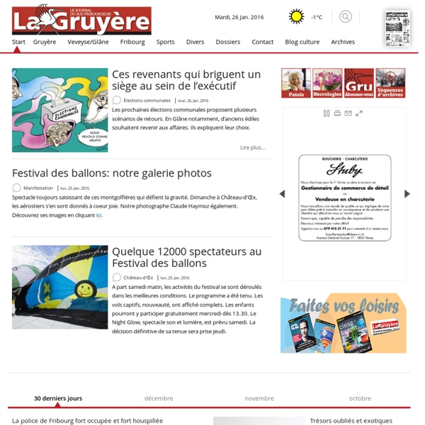 La Gruyère : Accueil - Le Journal du Sud Fribourgeois - Actualités, agenda des manifestations et archives.