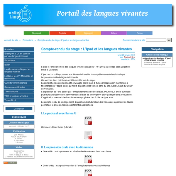 Compte-rendu du stage : L'Ipad et les langues vivantes - Académie de Limoges : Langues Vivantes