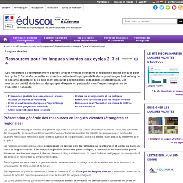 Ressources d'accompagnement Cycles 2, 3 et 4 - Ressources pour les langues vivantes aux cycles 2, 3 et 4