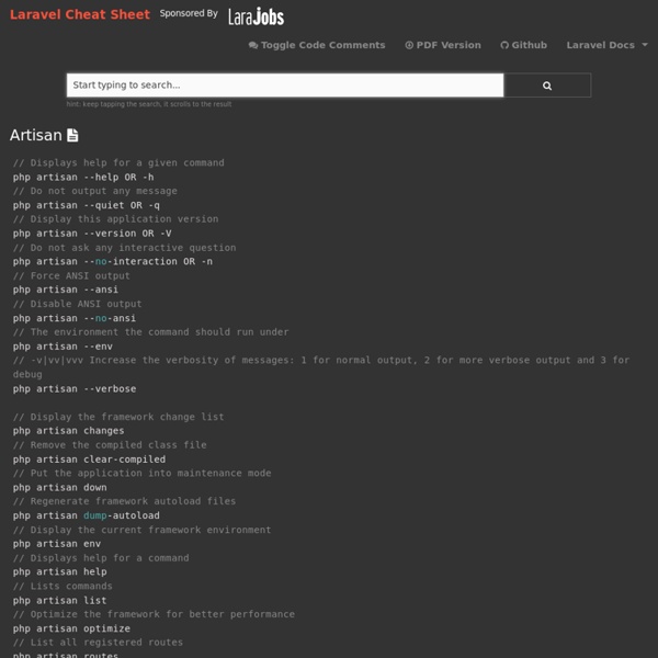 Laravel Cheat Sheet