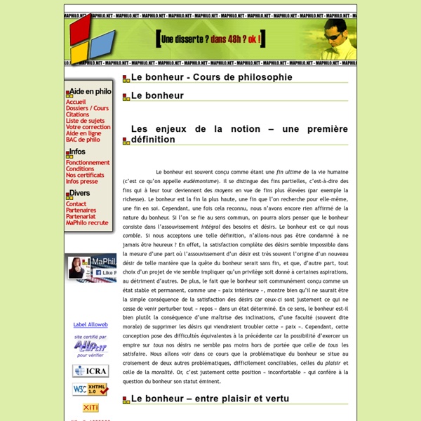 Le bonheur - Cours de philosophie