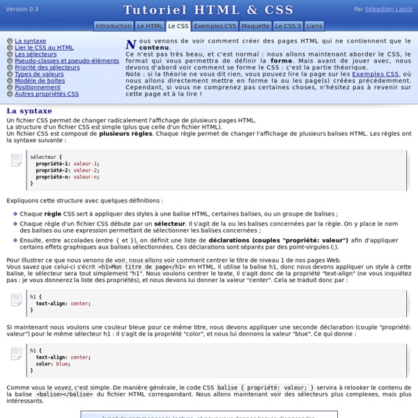 Le CSS - Tutoriel HTML & CSS