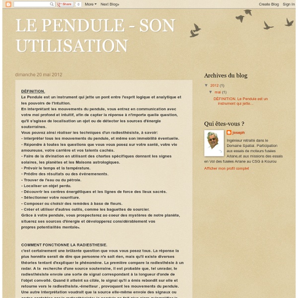 LE PENDULE - SON UTILISATION