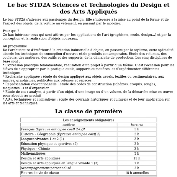 Le programme du Bac STD2A