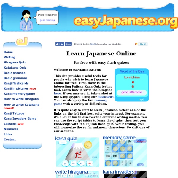 Learn Japanese Online for Free - it's fun with easy flash quizes!