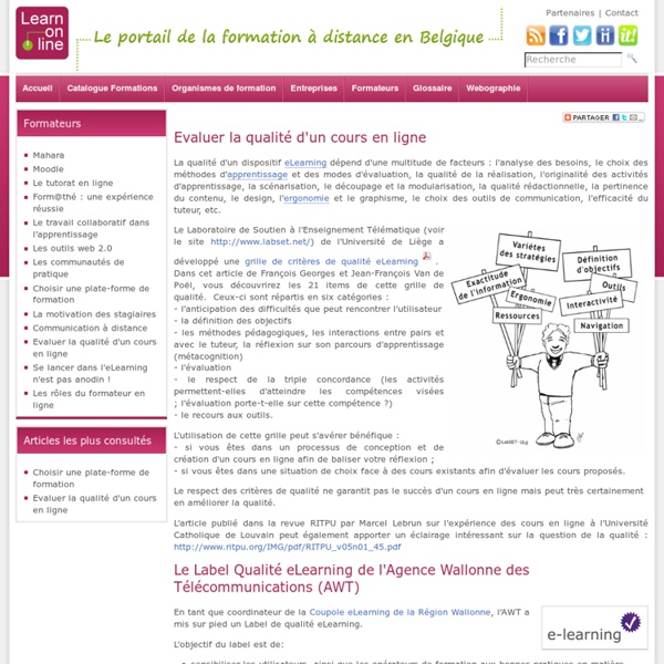 Evaluer qualité cours en ligne + dispositifs (learn-on-line.be)