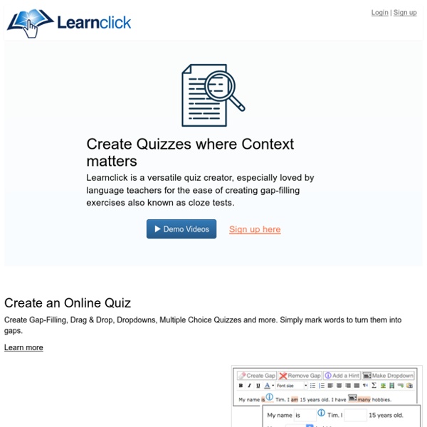 Learnclick Quizzes - Create cloze tests, gap-filling exercises, drag and drop, dropdown and multiple choice quizzes