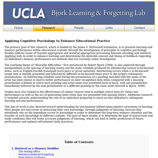 Bjork Learning and Forgetting Lab - Research