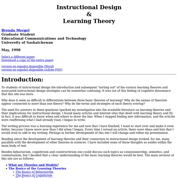 Learning Theories of Instructional Design