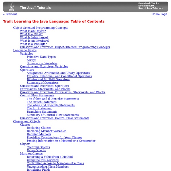 Trail: Learning the Java Language: Table of Contents (The Java™ Tutorials)